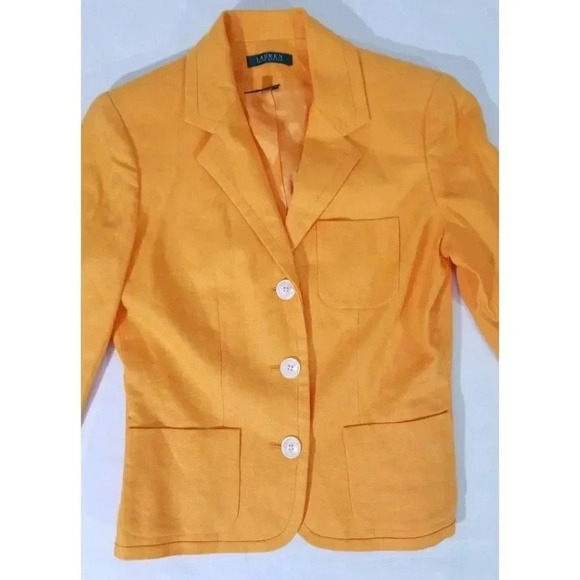 Lauren Ralph Lauren Hibiscus Linen Blazer Jacket Womens 4 Orange Mango New $210 - Picture 3 of 8